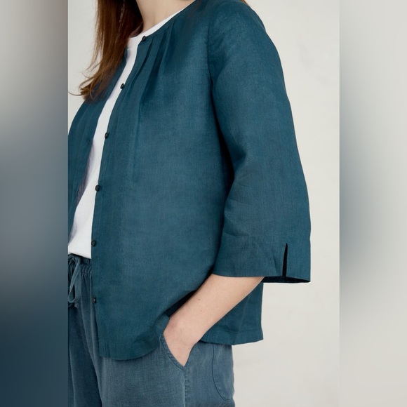 Seasalt Women's Top - teal Wild Fennel Button Through Linen Regular size 12 - Picture 4 of 10